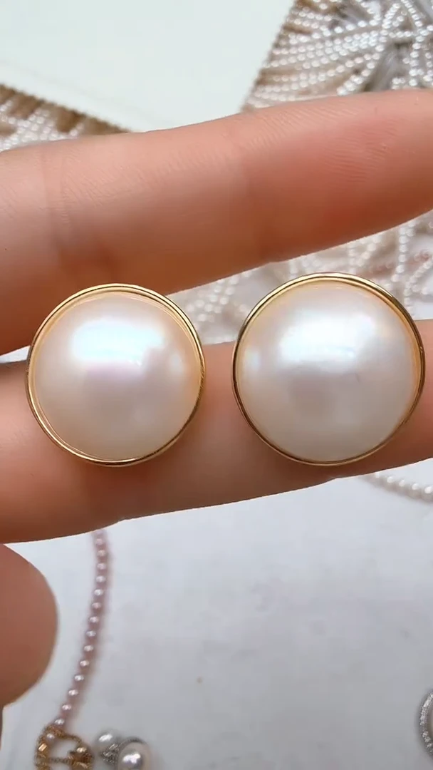 耳饰银S925镶嵌拼合珍珠（马贝珠）光板白色