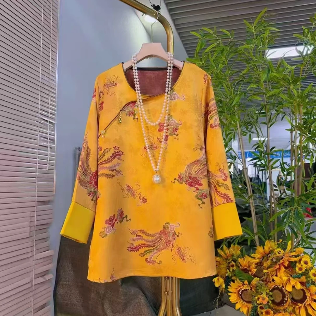 〖猫姐衣橱〗秋冬新款时尚国风锦缎洋气圆领中长大衫9013-15