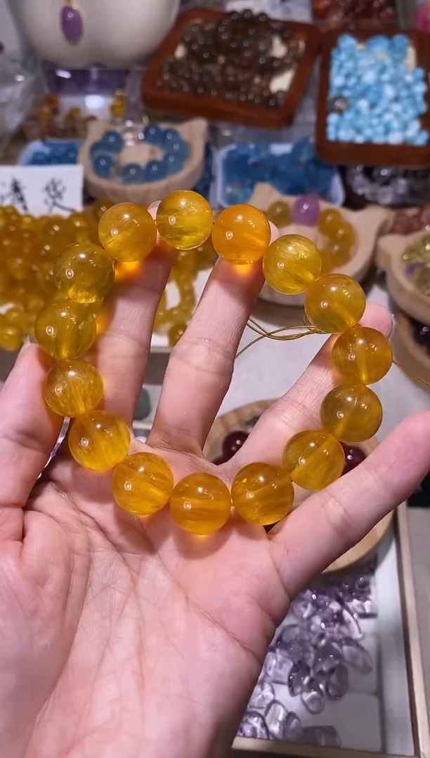 未镶嵌手串水晶心**念U53特级拉丝黄萤石卡16拍3