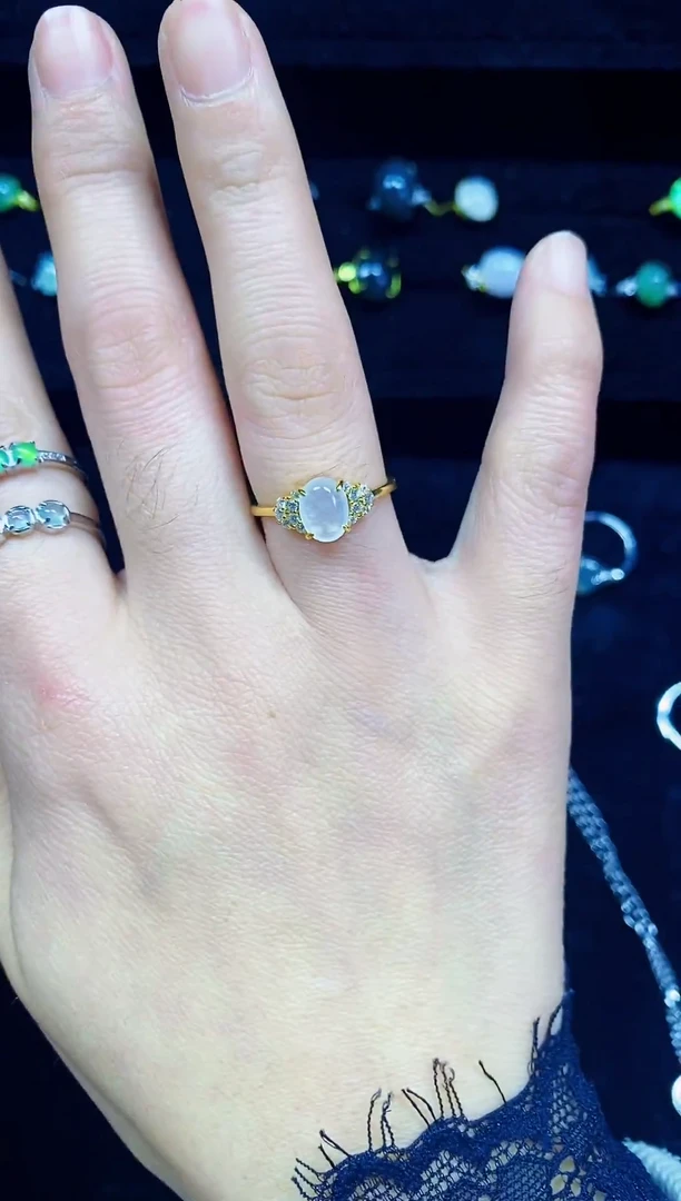 银S925镶嵌戒指翡翠小****海翡翠戒指925银镶