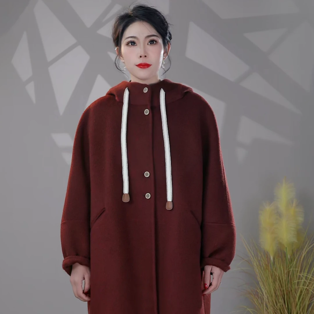 【牦牛绒大衣】-9617秋冬新款长款韩版时尚双面羊毛大衣女羊毛毛呢