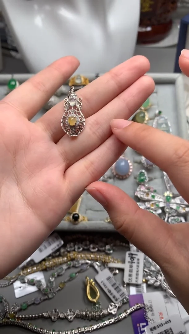 银S925镶嵌戒指翡翠吊坠