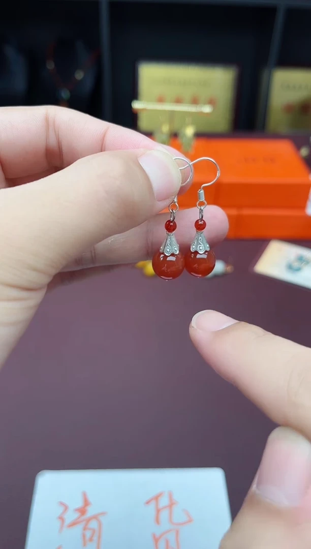 玛瑙/玉髓耳饰银S925镶嵌713000