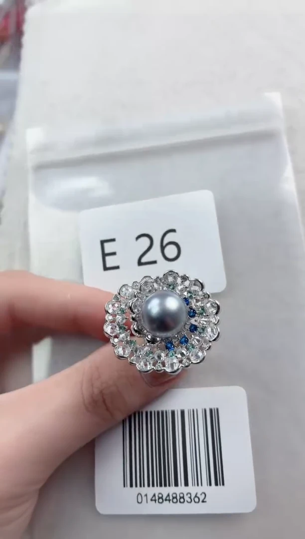 银S925镶嵌戒指海水珍珠E26