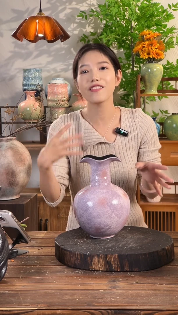 [紫气东来-大肚花瓣口瓶】桌面落地陶瓷花瓶干花鲜花客厅插花摆件