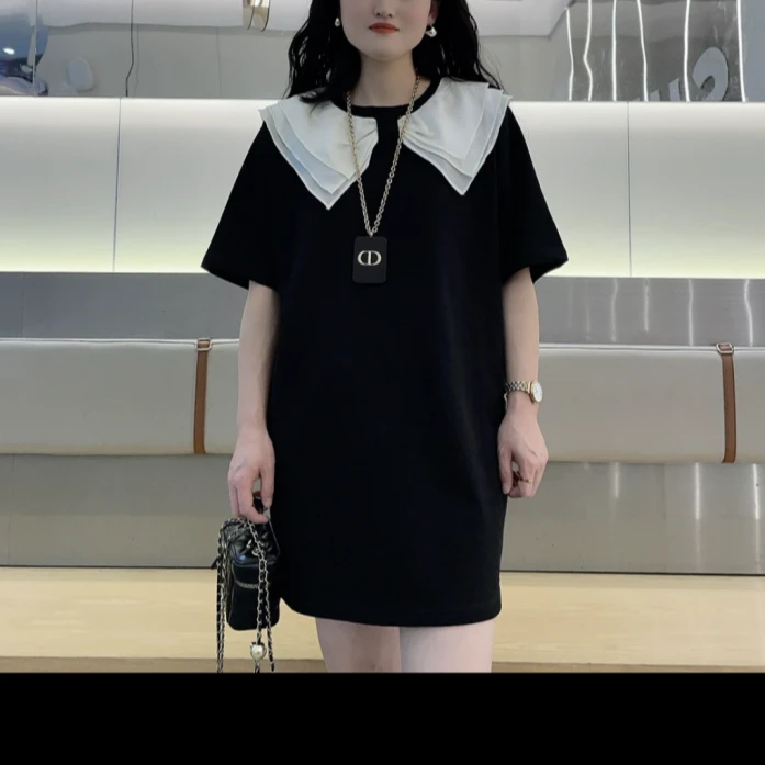 夏季新款胖mm法式宽松显瘦减龄娃娃领韩版气质学院风高级感裙子