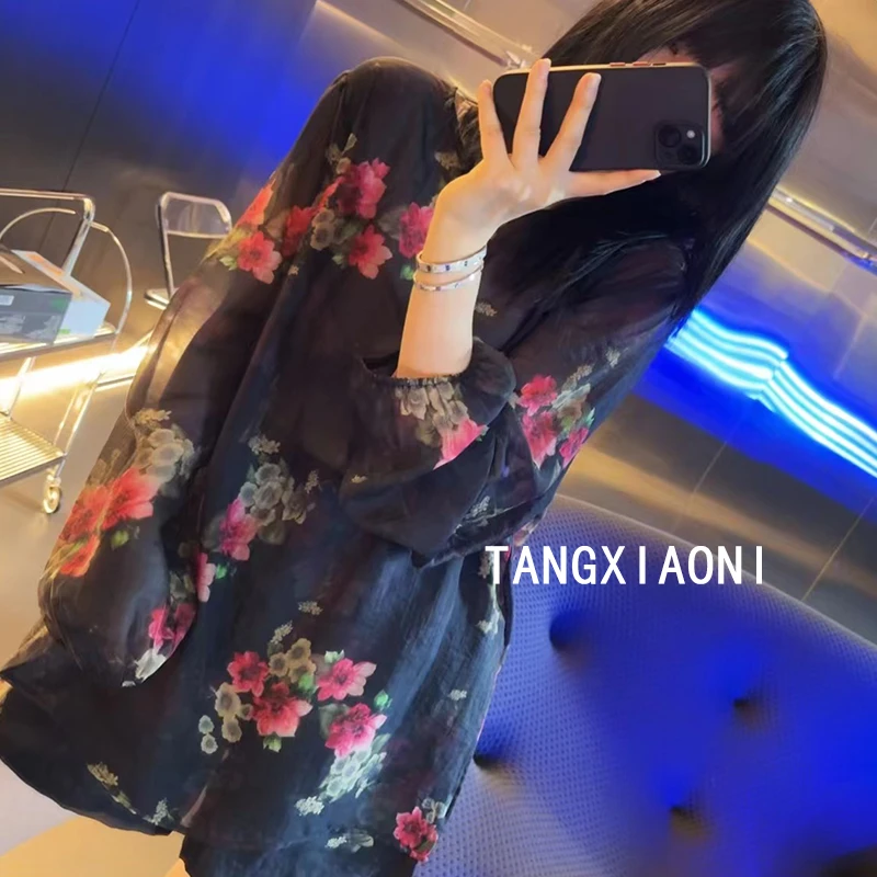 2店 米米自留【暗香牡丹】天@丝丝麻麻子美衣套潮牌女装