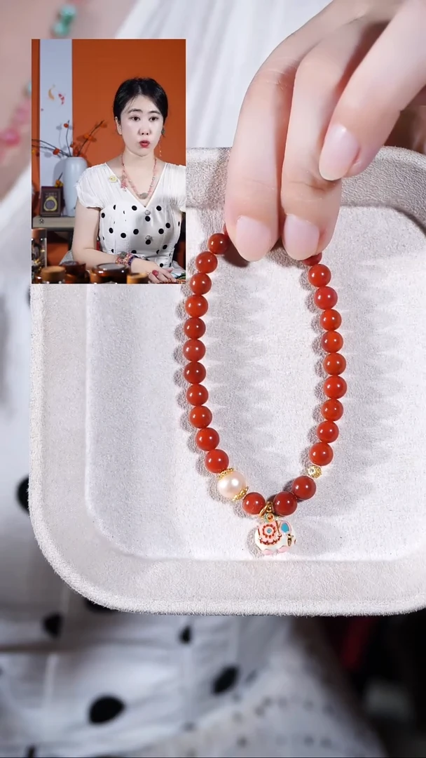 银S925镶嵌柿子红南红玛瑙手链