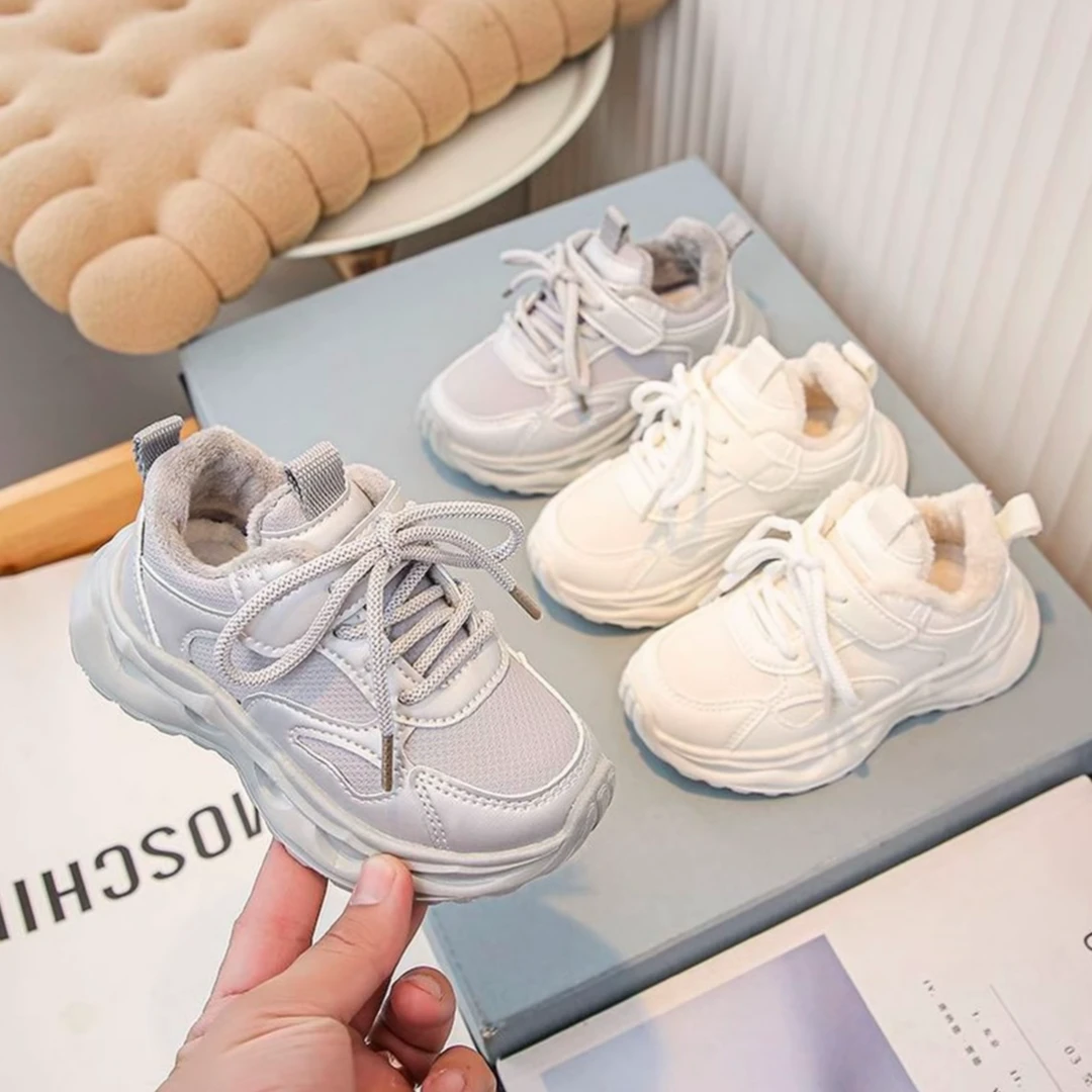 冬款儿童加绒老爹鞋男女童运动鞋宝宝保暖小白鞋小童棉鞋128