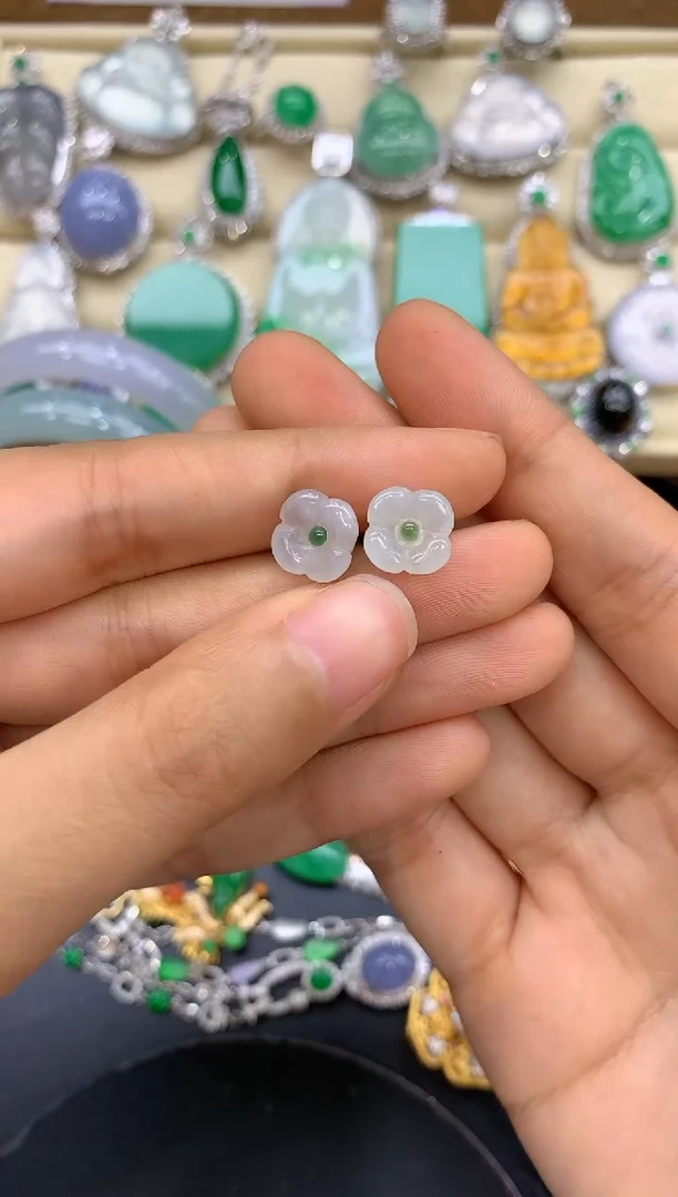 翡翠18K金镶嵌耳饰100-中国好珍宝