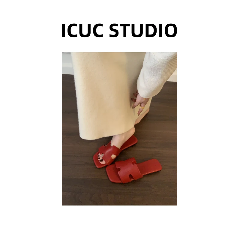 ICUC STUDIO-【平底沙滩凉拖鞋】夏季款时尚百搭一字带拖鞋555-2