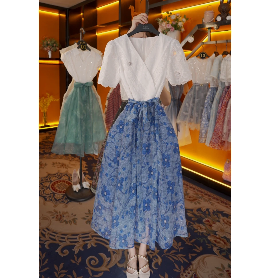 【vian专属】夏季短袖碎花设计师款气质显瘦百搭高级感连衣裙CO-334