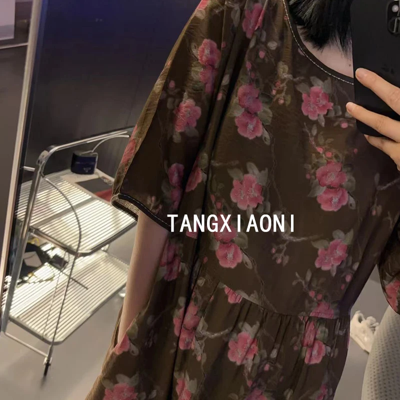 2店 【咖粉墨】手绘风桃花娃娃连衣裙