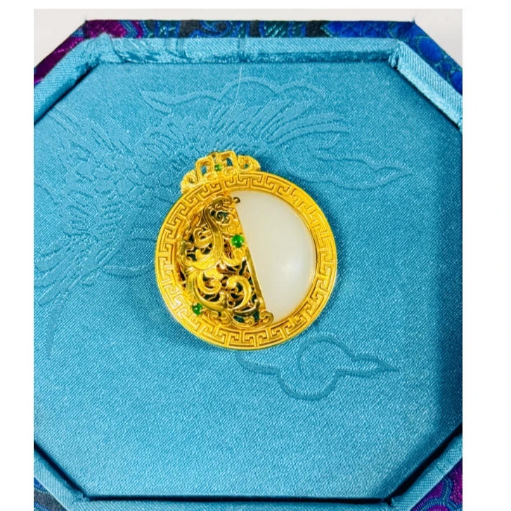 左边婷姐丨和田玉18k金花丝镶嵌吊坠Z2497