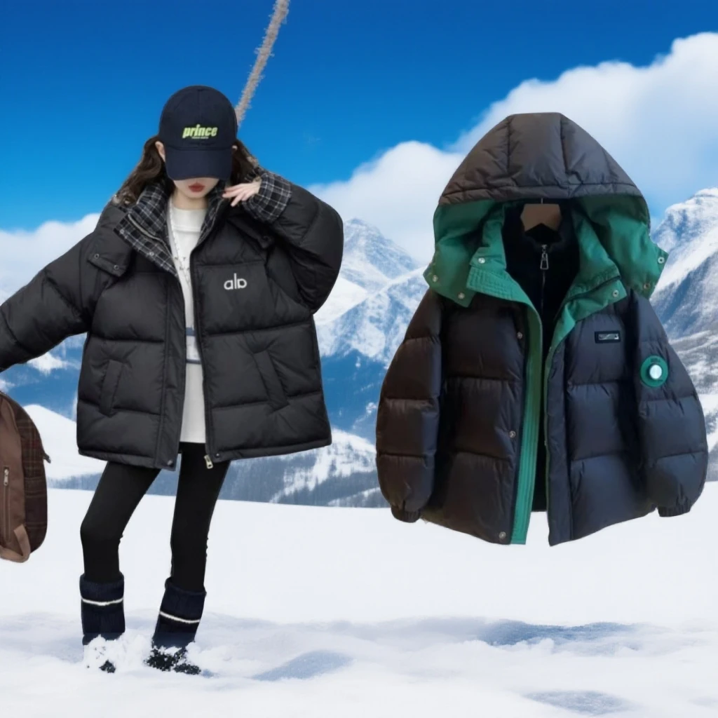 极简风男休闲风厚款拉链女童装立领通用加厚保暖冬季外套