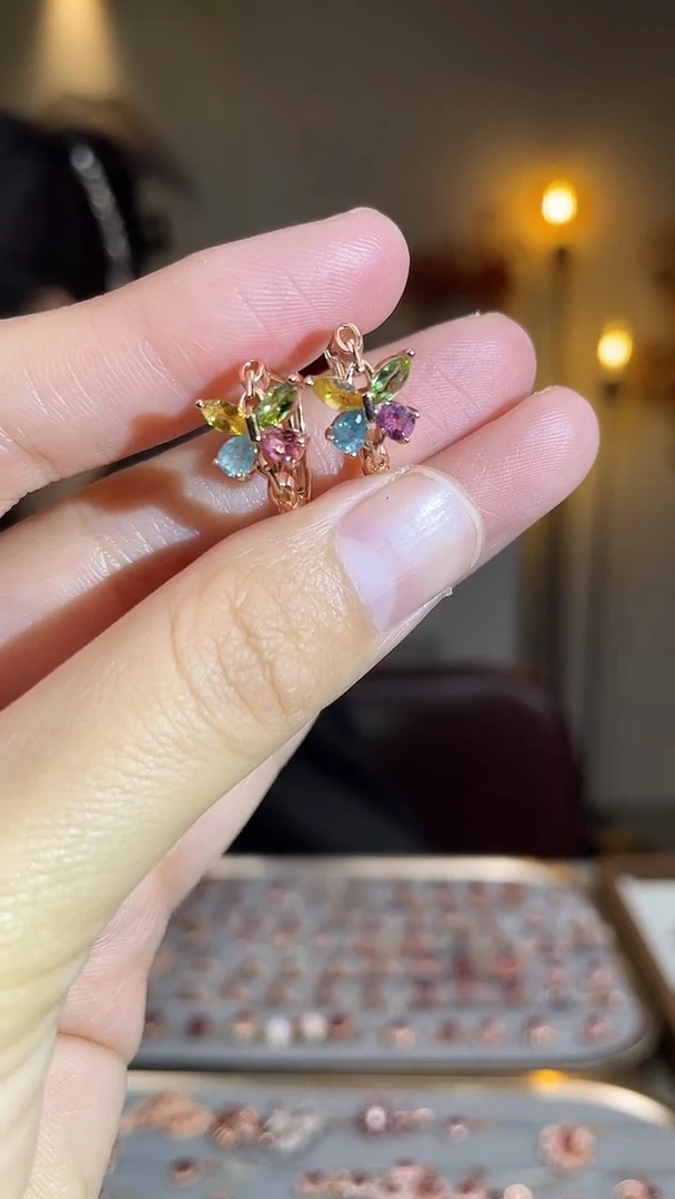 银S925镶嵌耳饰碧玺耳饰