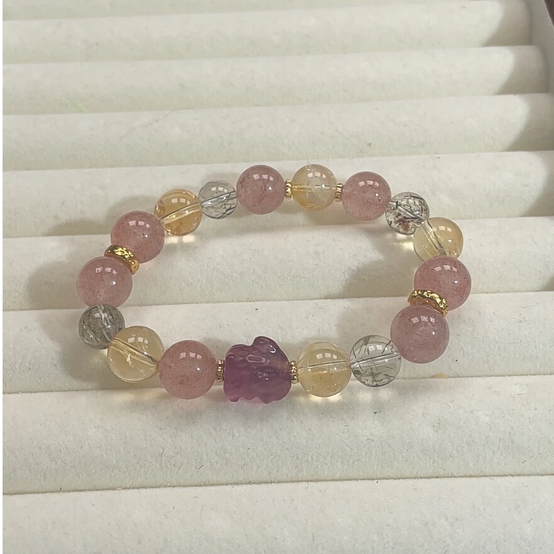 Kiki珠宝 悦己10mm草莓晶+10mm黄塔晶+12mm水晶兔子 y10131