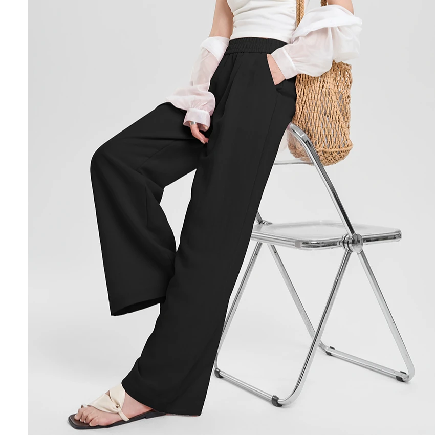 天丝亚麻裤夏季时尚透气直筒垂感宽松休闲阔腿裤薄款显瘦纯色麻裤