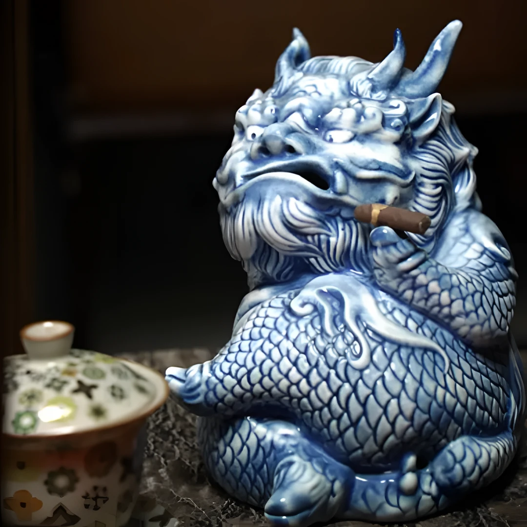 中式陶瓷麒麟招财茶宠摆件冒烟香炉创意茶桌装手工饰品鬼迷日眼