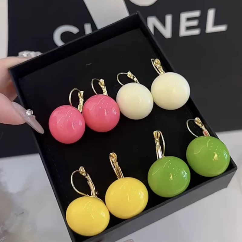 合金耳饰 欧若风多巴胺彩色糖果圆球耳钉女2025新款耳环气质时尚