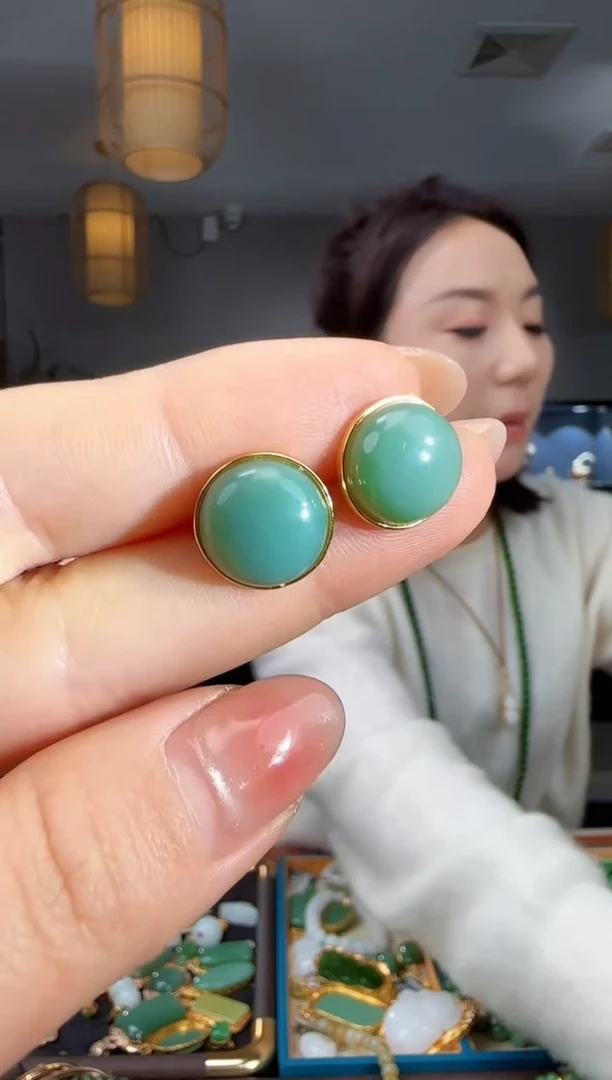 银S925镶嵌和田玉耳饰1