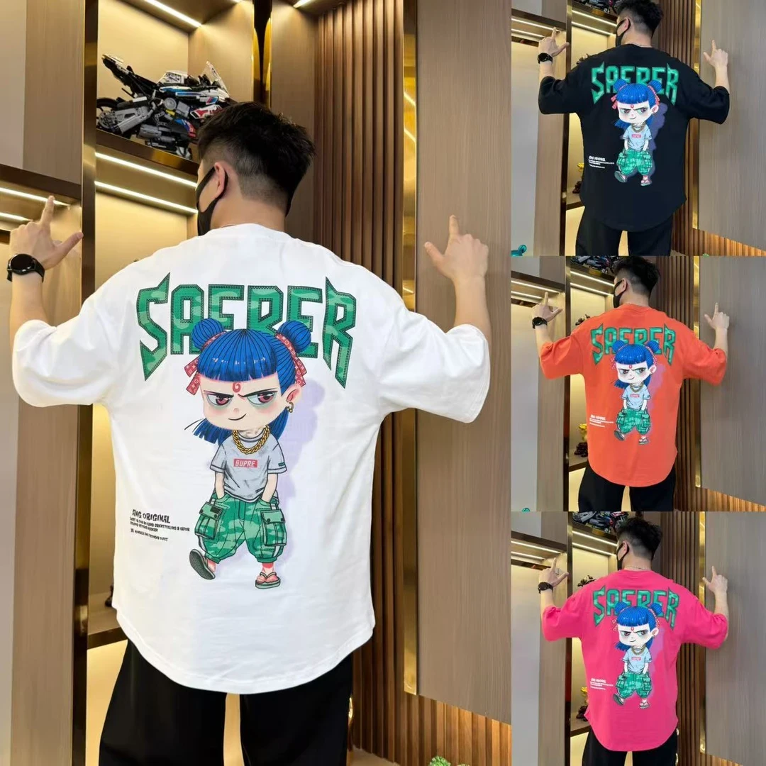 2025新款国潮卡通印花短袖t恤男夏季潮流个性休闲百搭上衣半袖衫