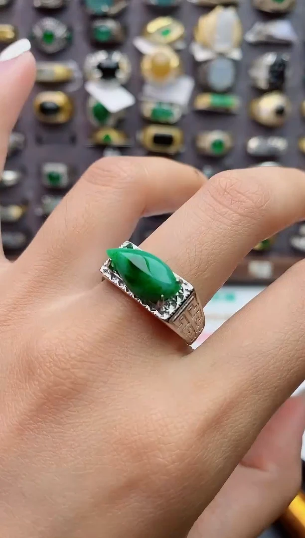 银S925镶嵌戒指翡翠天然翡翠男戒