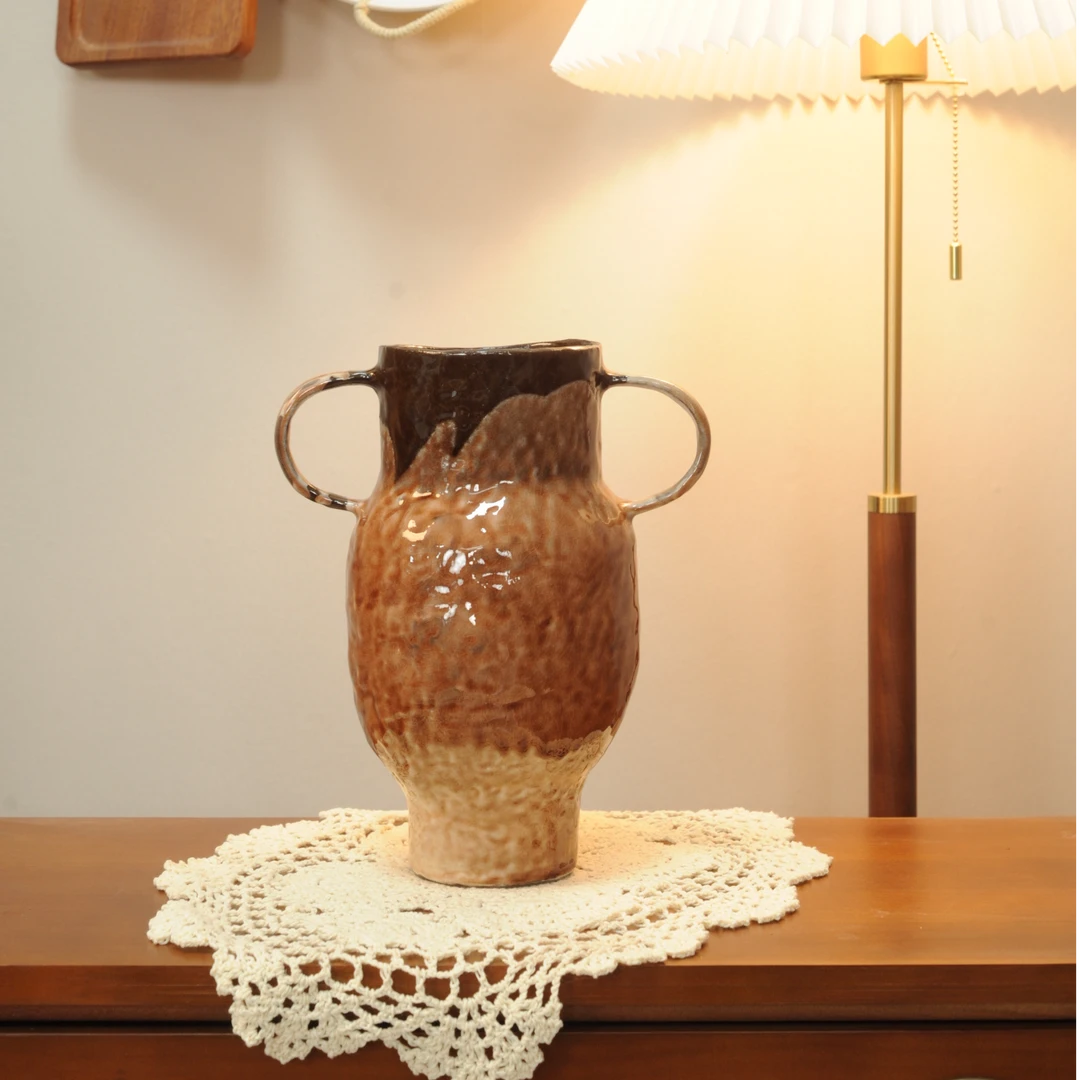 景德镇手绘艺术感花瓶（流釉系列焦糖色）