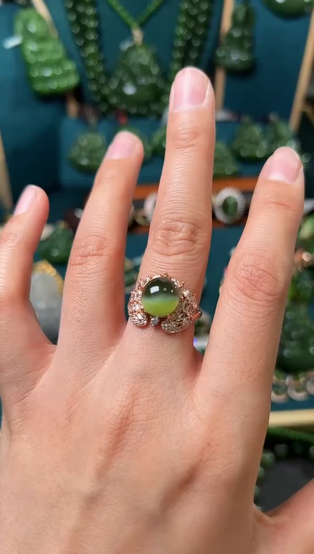 【闪购商品】和田玉（碧玉）戒指银S925镶嵌碧玉