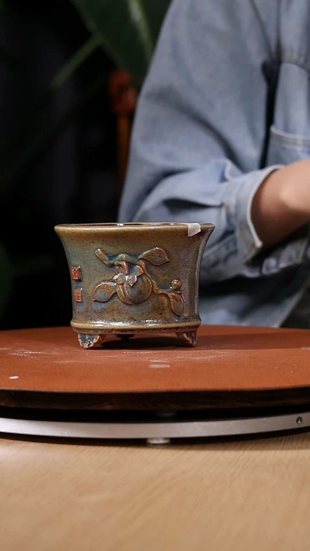 【石湾花盆】小圆盆贴花397