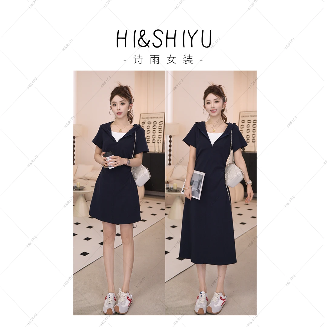 HISHIYU【出游计划】复古连帽假两件短袖连衣裙