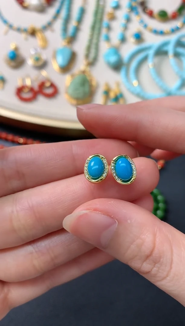 【闪购商品】绿松石耳饰银S925镶嵌R266|299