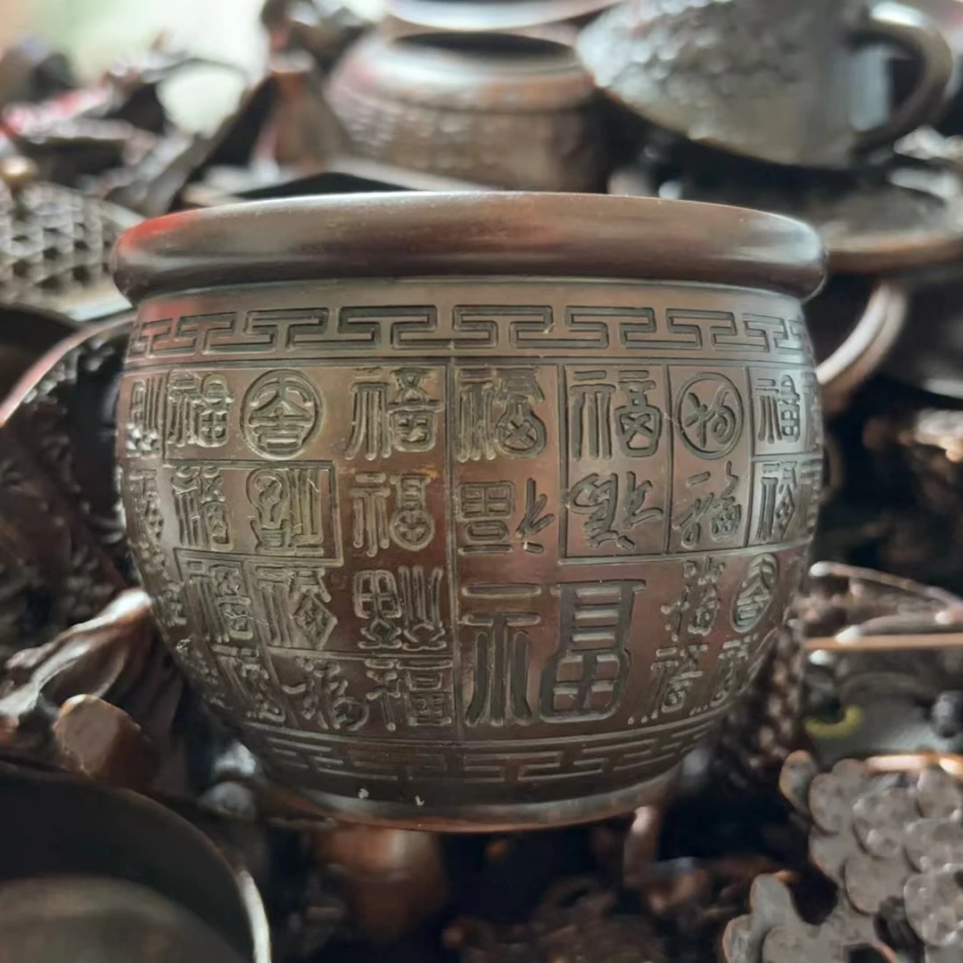 精致铜摆件百福缸