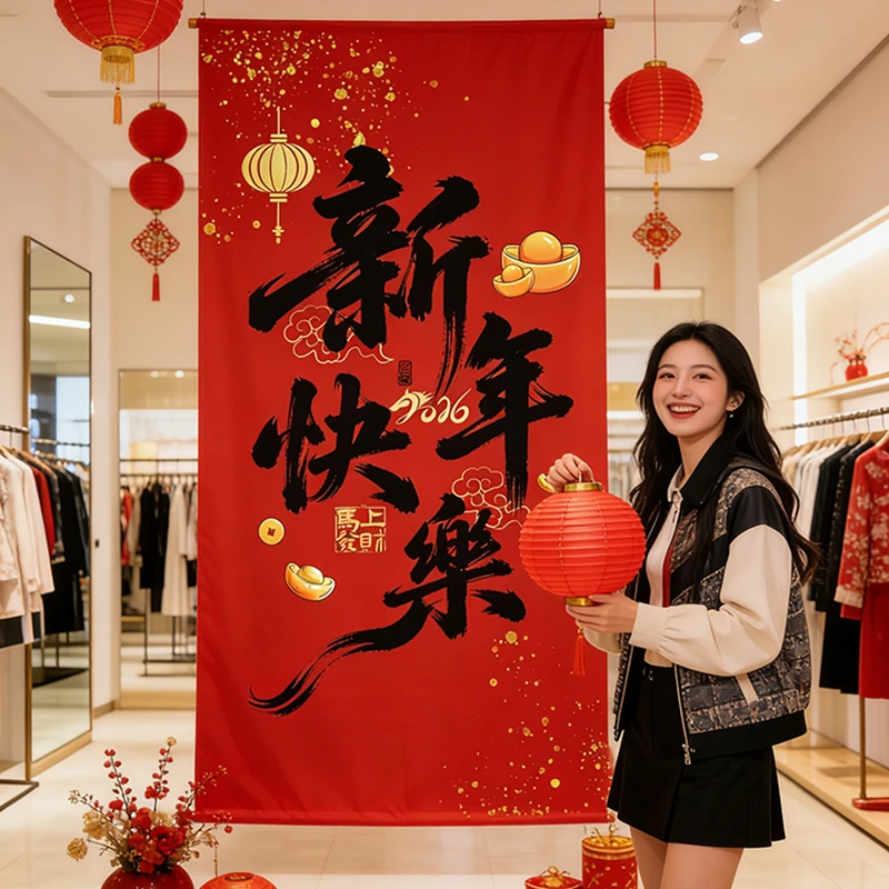 2026马年新年可定制条幅挂布商场福字拉花春节背景墙氛围布置装饰