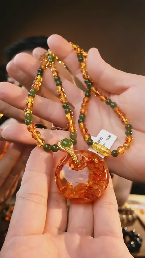 裸石琥珀未镶嵌花珀公主扣吊坠毛衣链