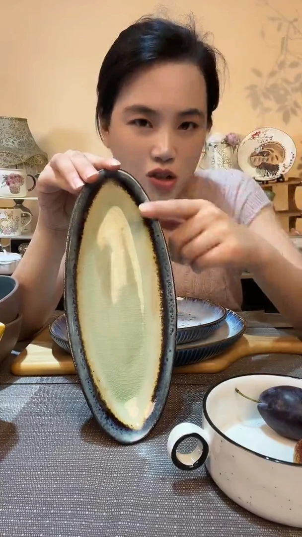 瓷片复古麻点长条盘 微瑕介意勿拍
