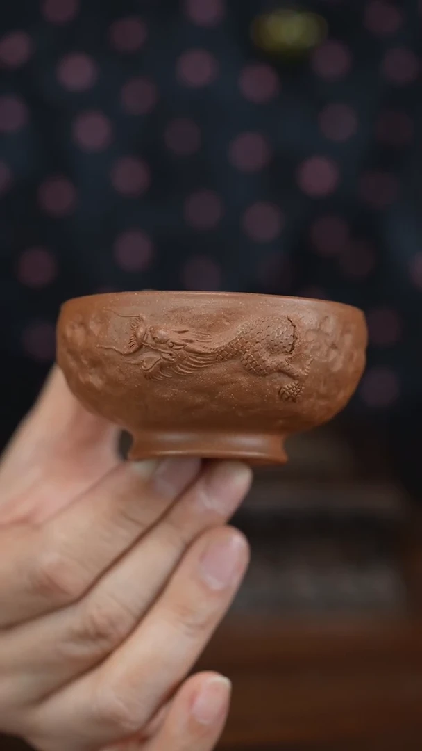 茶杯紫砂D***k老宕口桃花段 双龙出海隐龙杯