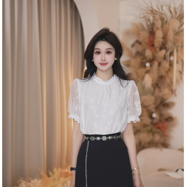 Basic House/百家好气质轻奢时尚夏季小众设计感衬衫B1335B5L4T2