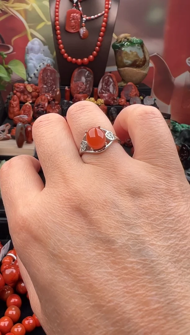 银S925镶嵌南红玛瑙戒指戒指