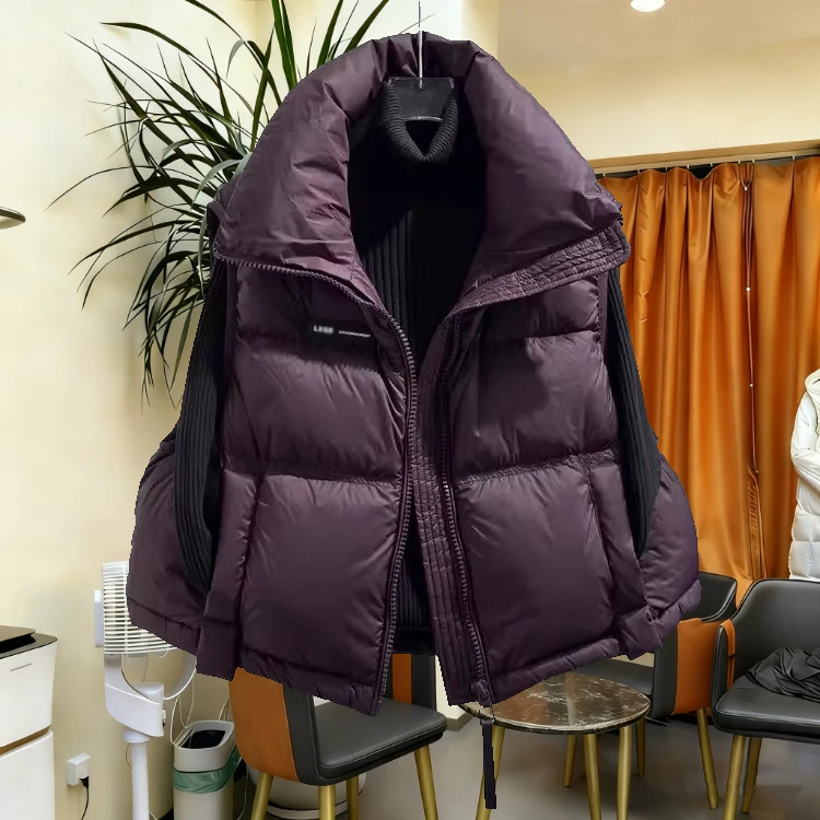 300斤胖mm冬季字母贴标加厚小个子棉服马夹女外套高级感保暖坎肩