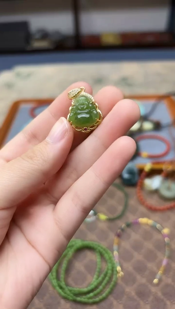 颈饰银S925镶嵌和田玉s925银和田玉佛公吊坠GW赠链