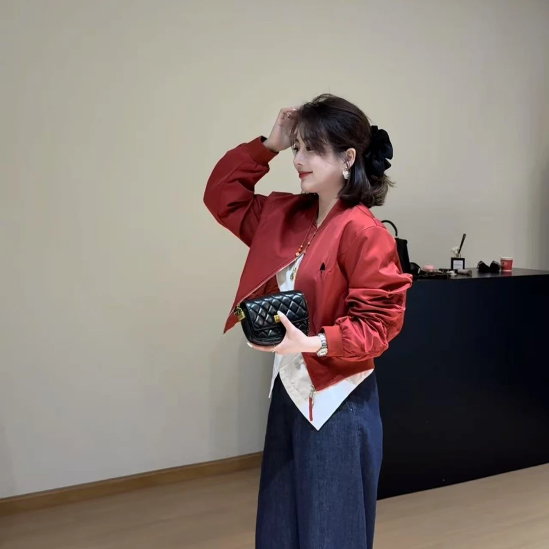 8507春夏新款宽松长袖上衣女外套时尚夹克短款棒球服外套