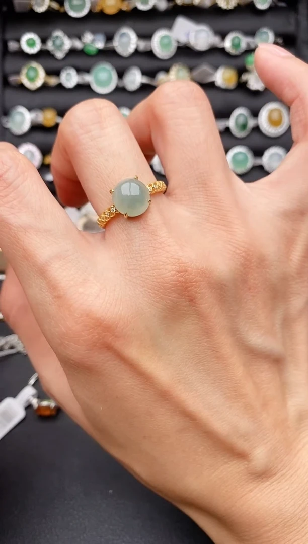 【闪购商品】翡翠戒指银S925镶嵌缅甸天然A货翡翠111   8-6