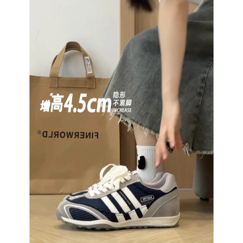 内增高4CM小众设计感德训鞋女2025年新款厚底增高拼色透气休闲鞋