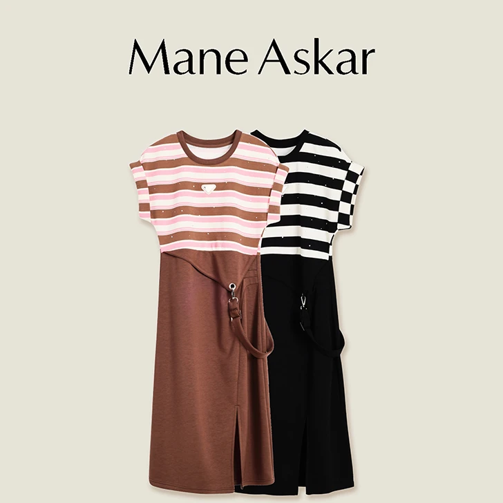 新款气质时尚假俩件背带条纹拼接显瘦连衣裙OK0417