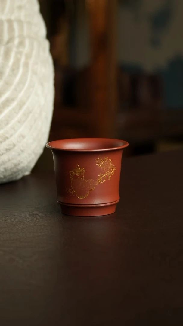 茶杯紫砂32号 朱泥手刻系列 宜兴紫砂原矿作品