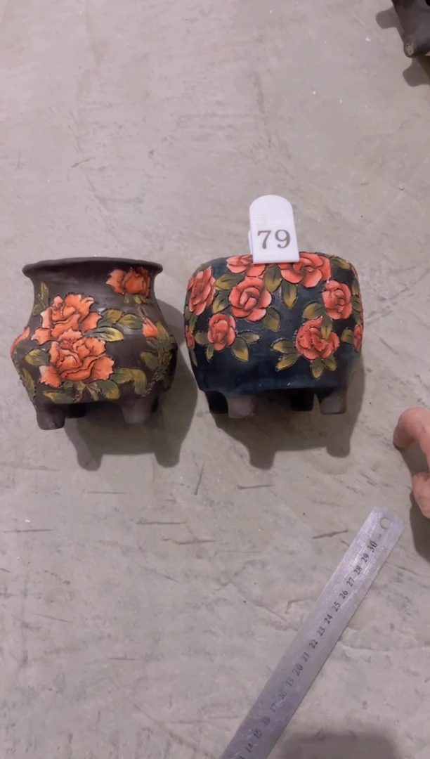 摆件芯*79陶花岛花盆罐—手工痕迹默认，大小会有1-2公分误差