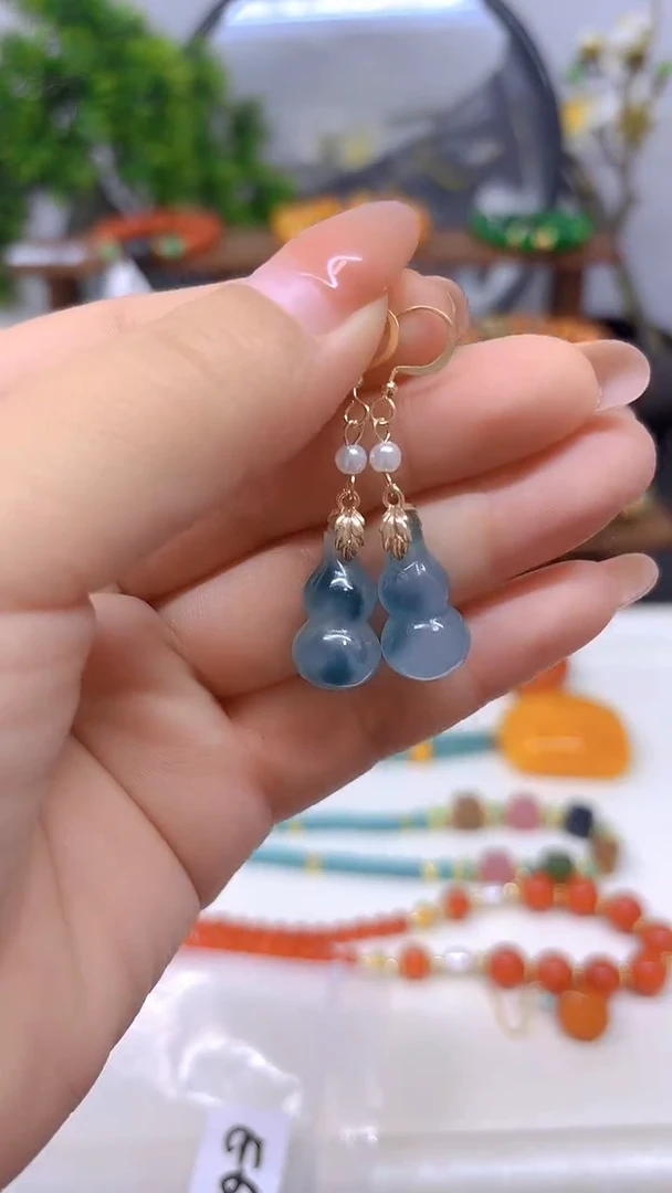 14K金镶嵌翡翠耳饰E645