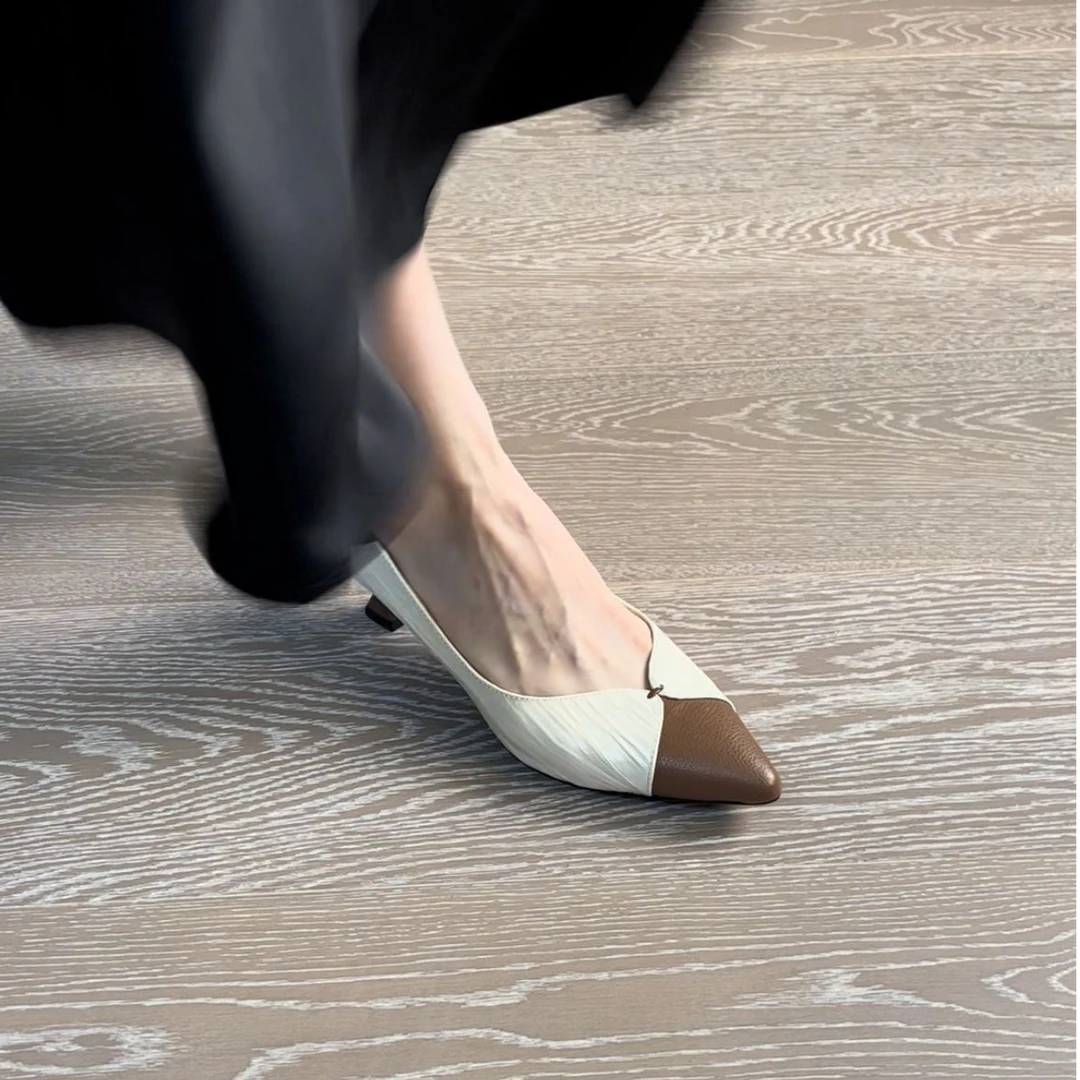 4CM头层羊皮2025新款秋季皮尖头软面软底百搭法式轻奢高端女鞋