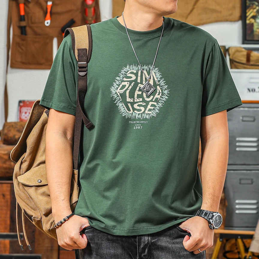 季言冰感莫代尔棉男式新款短袖t恤圆领印花半袖 夏季百搭打底衫男